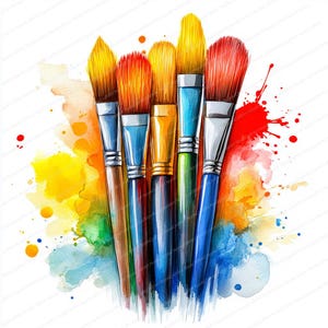20 Pincéis Clipart | Imagens de suprimentos para pintura em aquarela | JPGs imprimíveis | Download instantâneo | Uso comercial | Designs de artesanato em papel