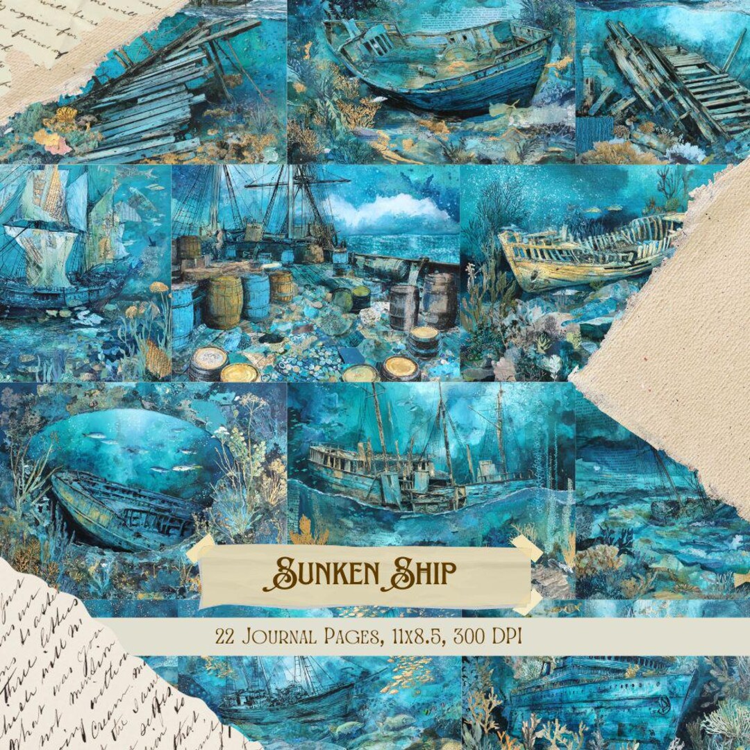 Sunken Ship Junk Journal Kit | Vintage Underwater Collage Sheets ...