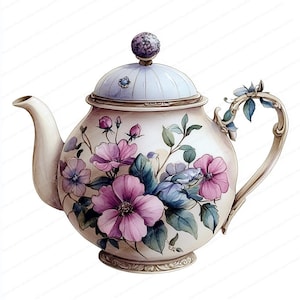 17 Vintage Floral Teapot Clipart | Elegant Shabby Chic Designs | Printable Watercolor clipart | High Quality JPGs | Digital download