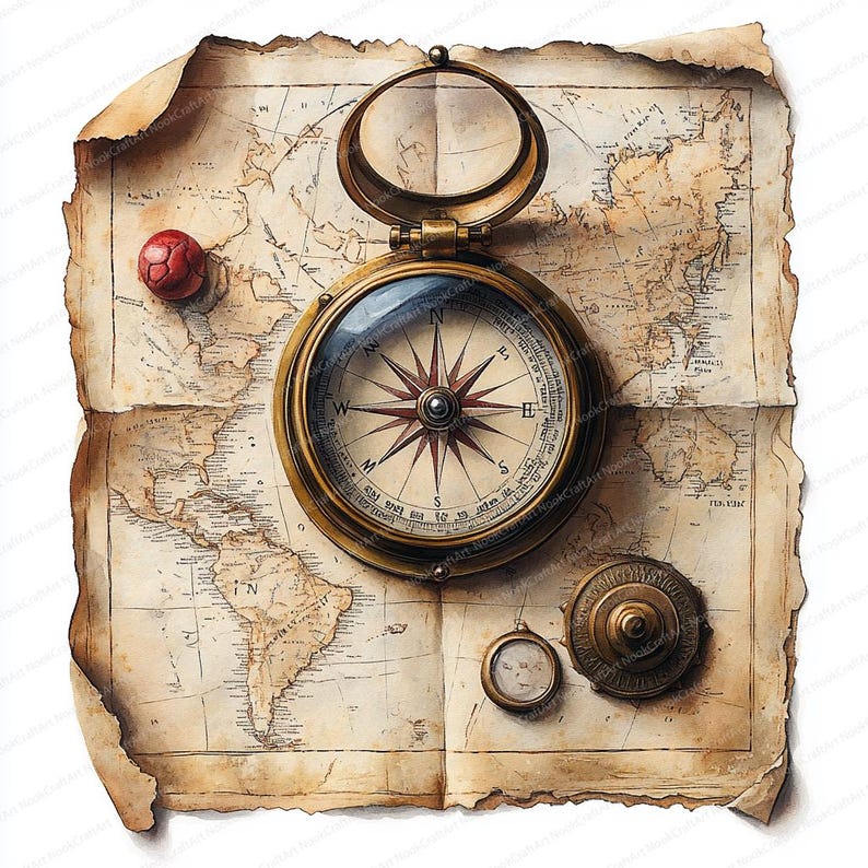 24 Vintage Compass Clipart | Antique Navigation Graphics | Printable ...