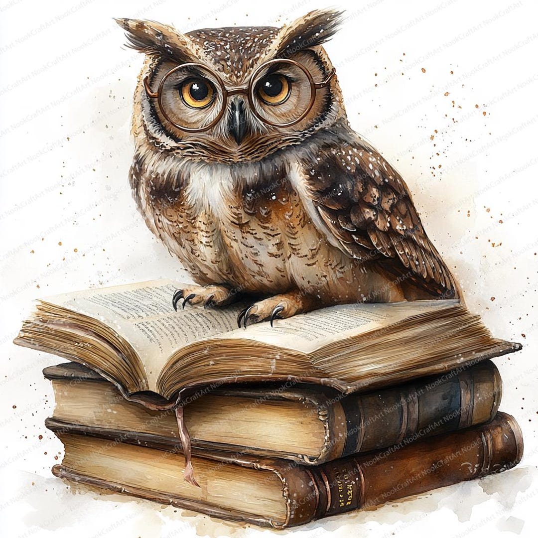 22 Owl in Glasses Clipart | Wise Owl on Books Illustration | Printable ...