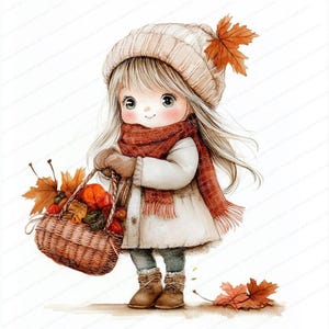 15 ragazze stravaganti in autunno Clipart / Disegni carini per la stagione autunnale / Acquerello stampabile / JPG di alta qualità / Papercraft e diario spazzatura