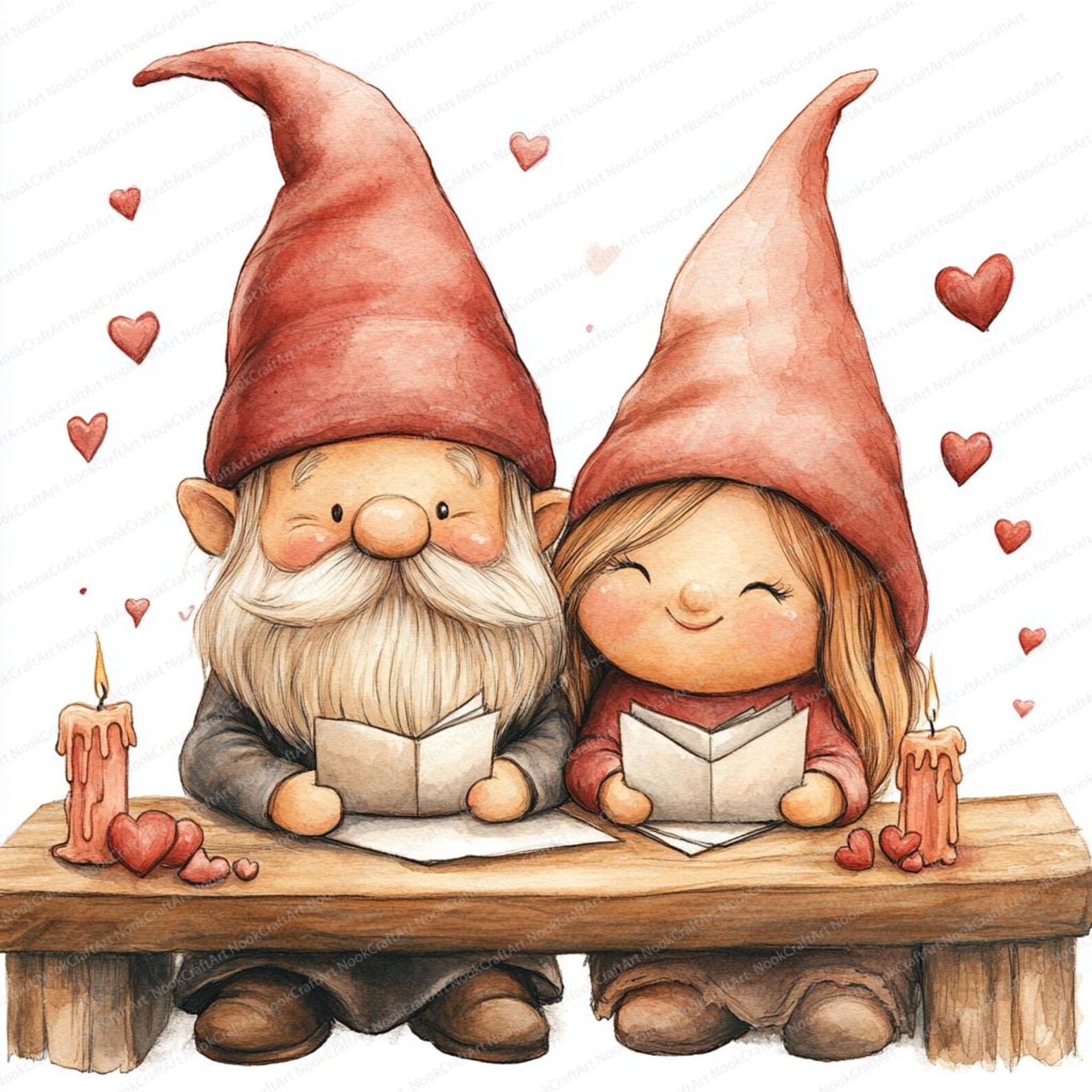15 Valentine's Day Gnome Couple Clipart Set | Printable Watercolor ...