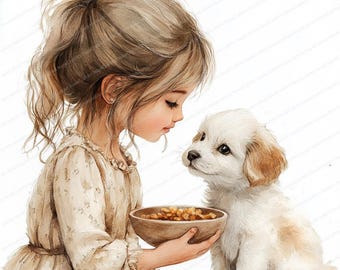 18 Puppy Feeding Clipart Little Girl With Dog Bowl Scene