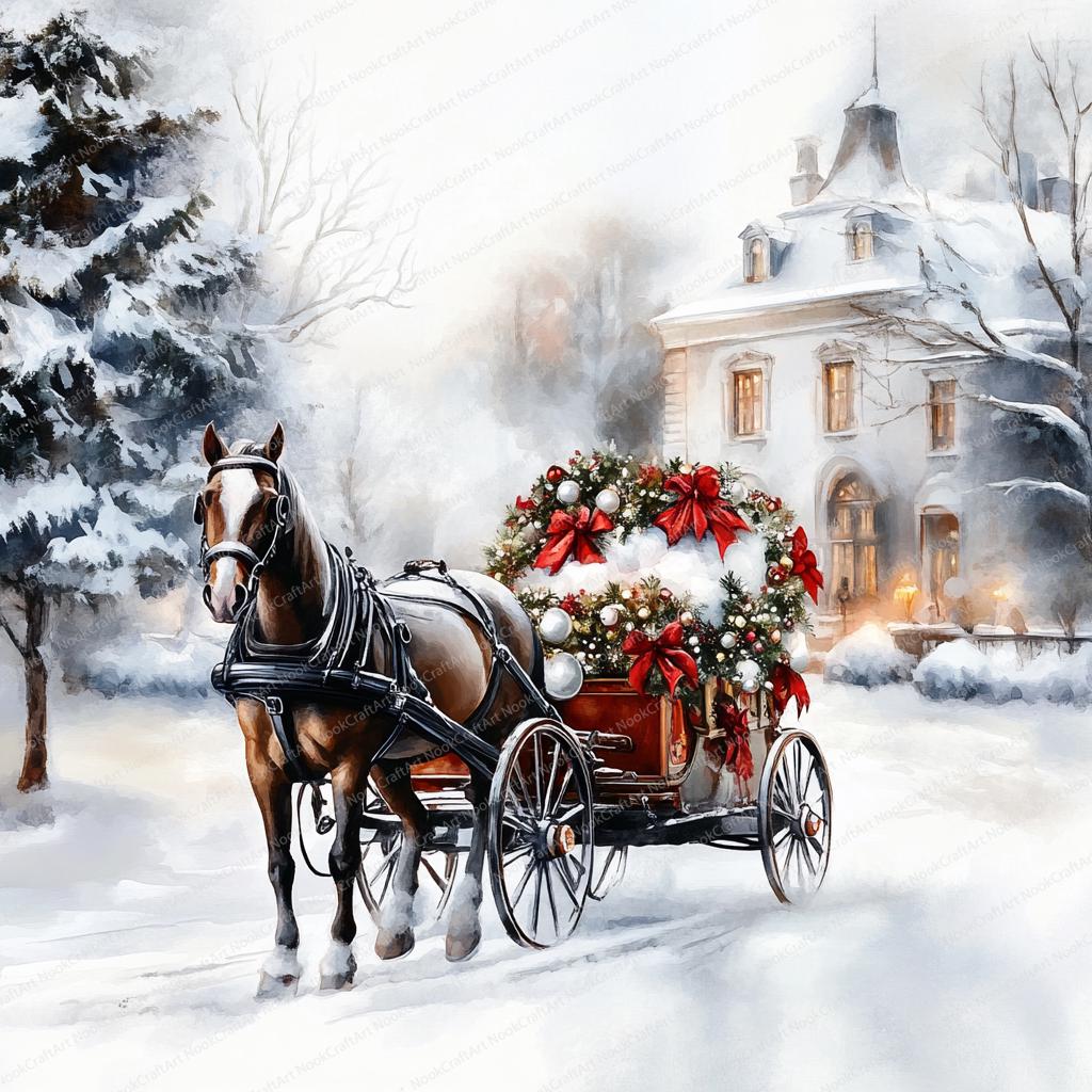 14 Christmas Horse and Carriage Clipart | Winter Christmas Scene ...