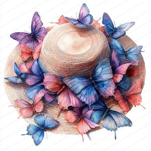 21 Clipart de chapeau de papillon | Illustration fantaisiste de couvre-chef | Clipart aquarelle imprimable | JPG de haute qualité | Créations artisanales en papier | Journal indésirable