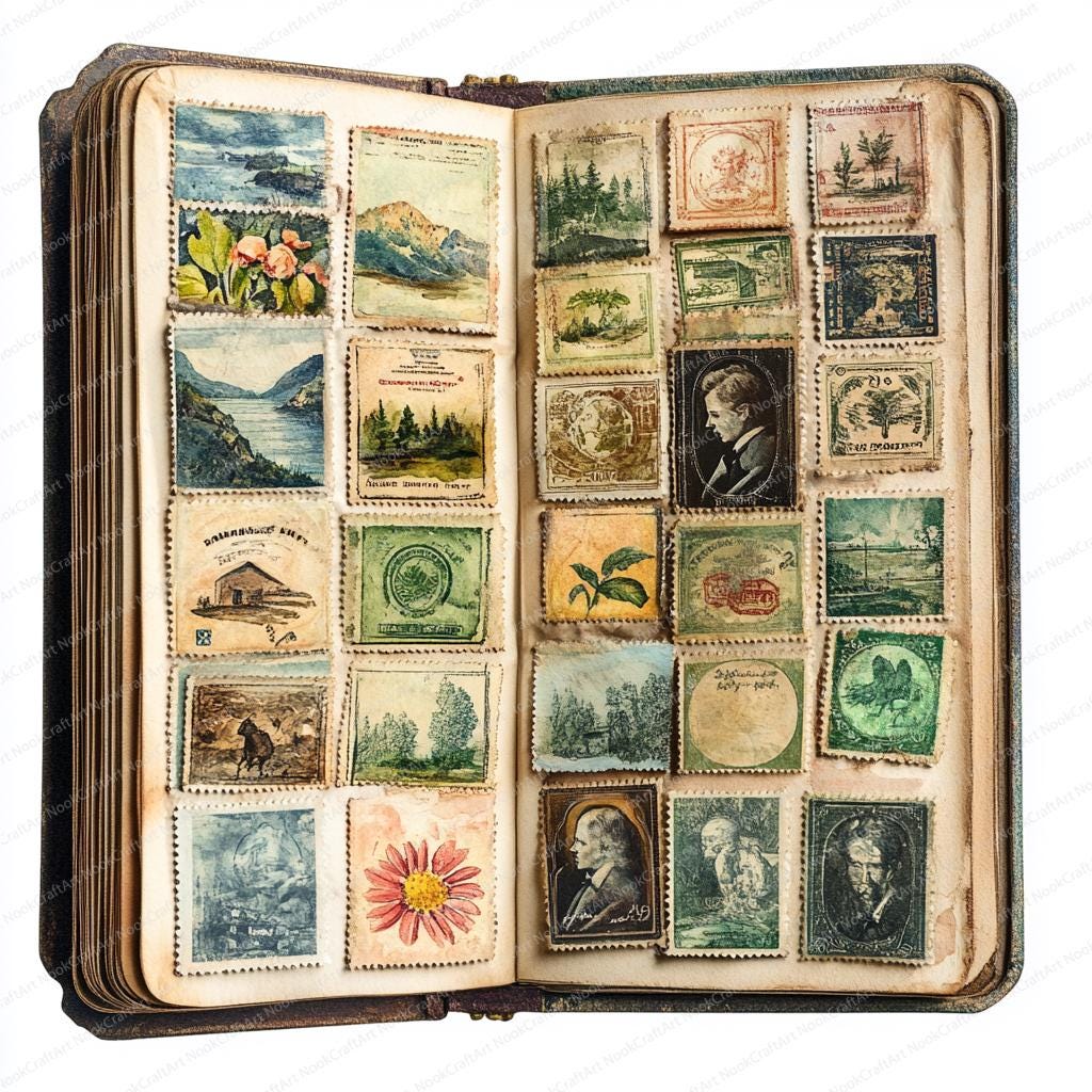 20 枚の切手コレクション クリップアート | ビンテージ切手イラスト