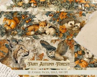 Fairy Autumn Forest Junk Journal Kit | Woodland Fairy Collage Sheets | Vintage Fall Printable Scrapbook Paper | Magical Forest Ephemera