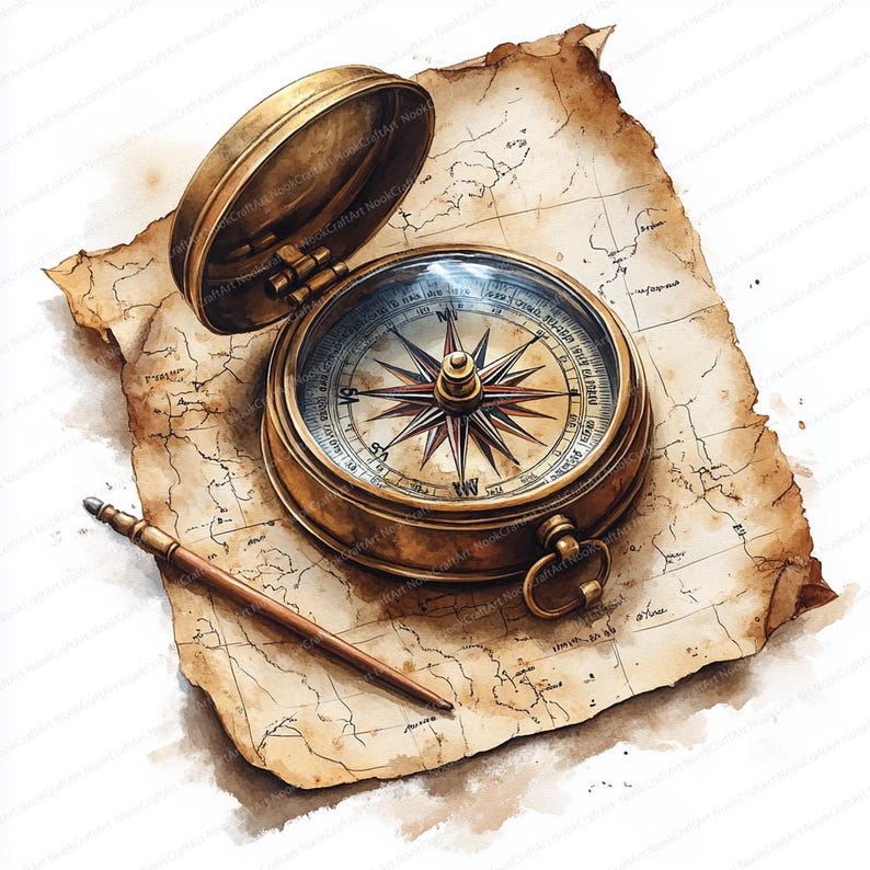 24 Vintage Compass Clipart | Antique Navigation Graphics | Printable ...