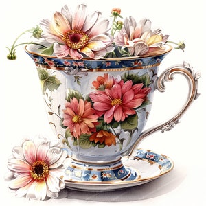 16 Floral Tea Cup Clipart | Floral Tea Set | Printable Watercolor clipart | High Quality JPGs | Digital download | Paper craft
