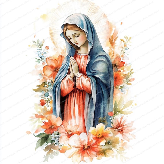 水彩画の聖母マリアの祈りのクリップアート | ファティマの聖母の