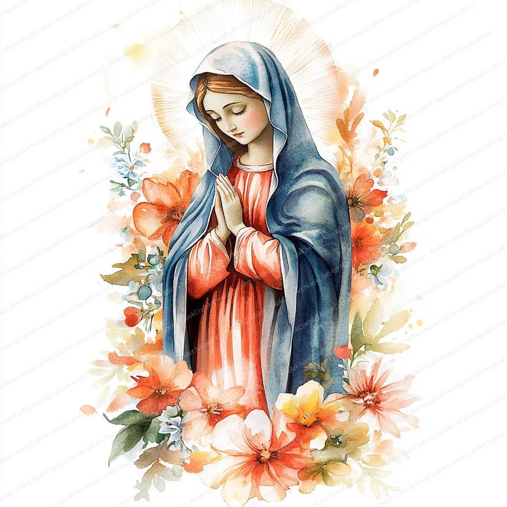 水彩画の聖母マリアの祈りのクリップアート | ファティマの聖母の