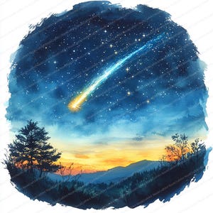 20 imágenes prediseñadas de cielo estrellado / Estrellas celestiales con cometa / Imágenes prediseñadas de acuarela imprimibles / JPG de alta calidad / Manualidades de papel / Diario basura