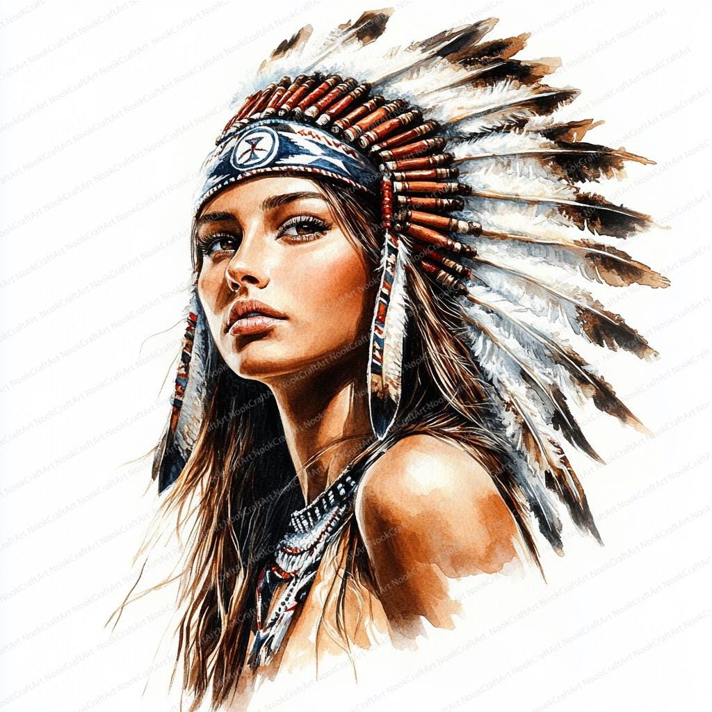 8x10 Native American Woman Art Print - American Indian Model Portrait, Digital Print