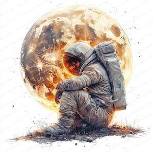 18 Clipart di astronauti che abbracciano la luna / Arte di abbracci celesti / Clipart di acquerelli stampabili / JPG di alta qualità / Lavoretti di carta / Diario spazzatura