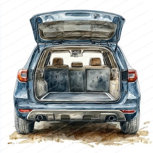 20 SUV-kofferbak open clipart | Grafisch ontwerp terreinwagen | Afdrukbare aquarel clipart | Hoge kwaliteit JPG's | Papierkunst | Junkjournaal