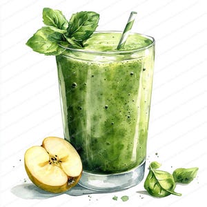 18 Banane Spinat Apfel Smoothie Clipart | Gesundes Getränk Illustration Set | Druckbare Aquarell Clipart | Hochwertige JPGs | Papierhandwerk