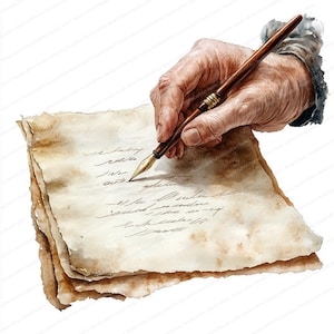 16 Quill handschrift brief clipart | Vintage artistieke tekening illustratie | Afdrukbare aquarel clipart | Hoge kwaliteit JPG's | dagboek