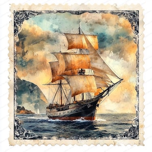 Collection de cliparts de navires vintage de 18 ans | Lot de design nautique rétro | Clipart aquarelle imprimable | JPG de haute qualité | Créations artisanales en papier | revue