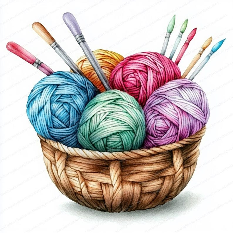 18 Knitting Crochet W Yarn Clipart | Printable Watercolor Clipart ...