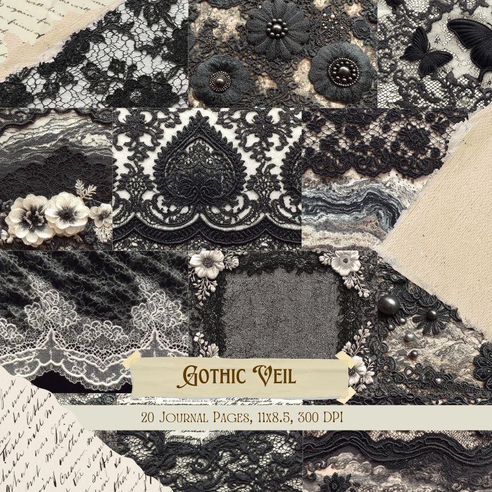 Gothic Veil Junk Journal Kit | Dark Lace Collage Sheets | Vintage Noir ...