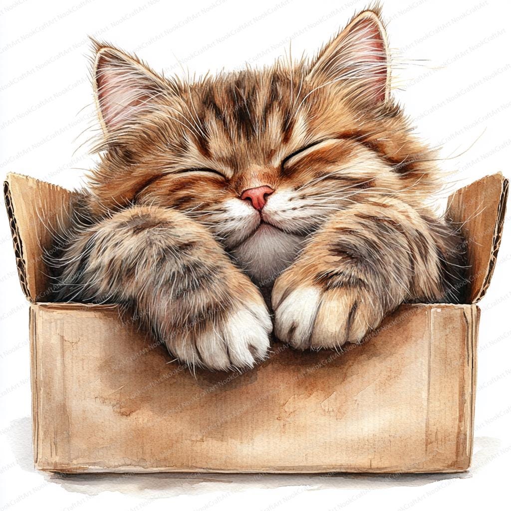 17 箱の中で眠る猫のクリップアート | 心地よい猫のお昼寝のイラスト