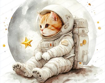 月にいる宇宙飛行士の猫のクリップアート 24 枚 | 宇宙をテーマにした