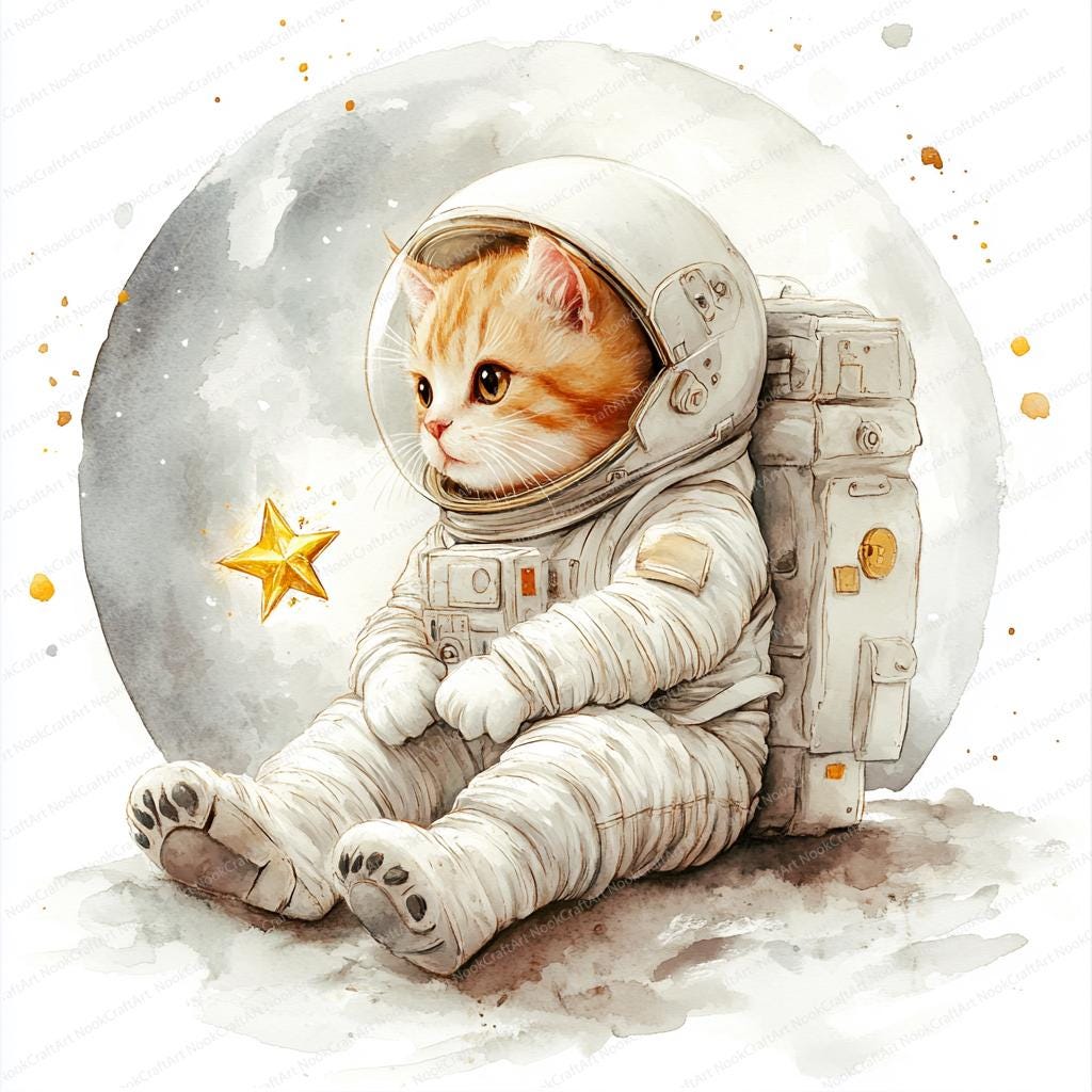 月にいる宇宙飛行士の猫のクリップアート 24 枚 | 宇宙をテーマにした