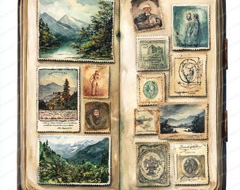 20 枚の切手コレクション クリップアート | ビンテージ切手イラスト