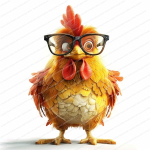 12 cliparts poulet | Funny Chicken dans des verres | Clipart aquarelle imprimable | JPG de haute qualité | Téléchargement numérique | Créations artisanales en papier | revues