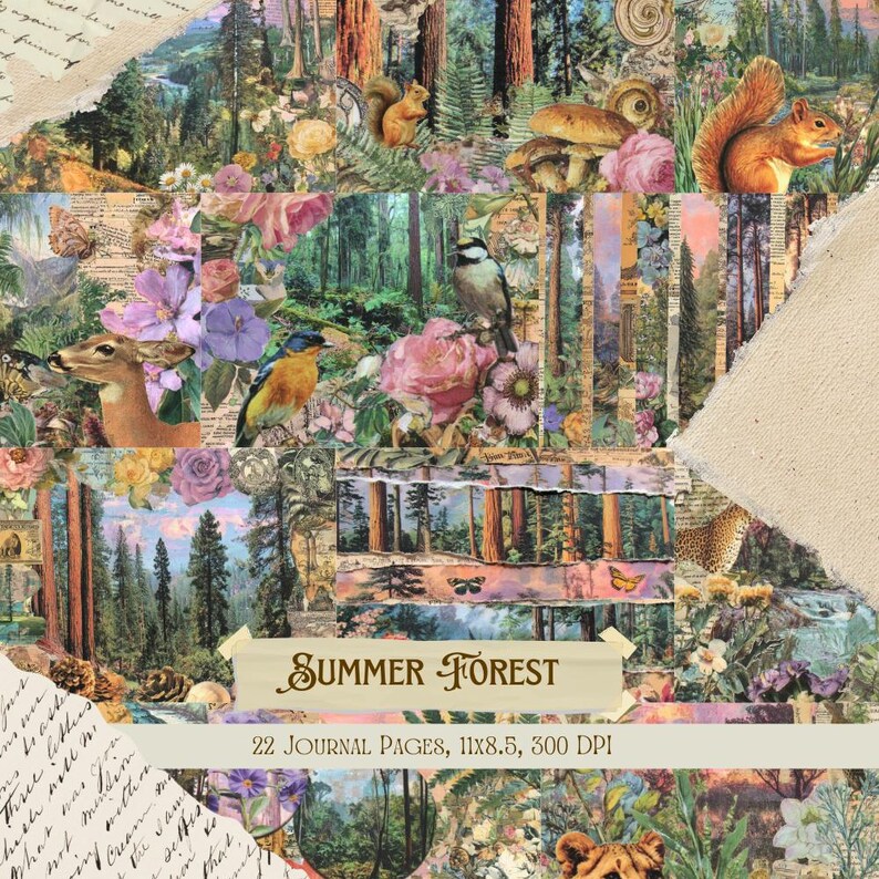 Summer Forest Junk Journal Kit | Green Woodland Collage Sheets | Nature ...