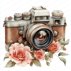 16 Vintage Floral Camera Clipart | Photo Camera Image | Printable Watercolor clipart | High Quality JPGs | Paper craft | junk journal