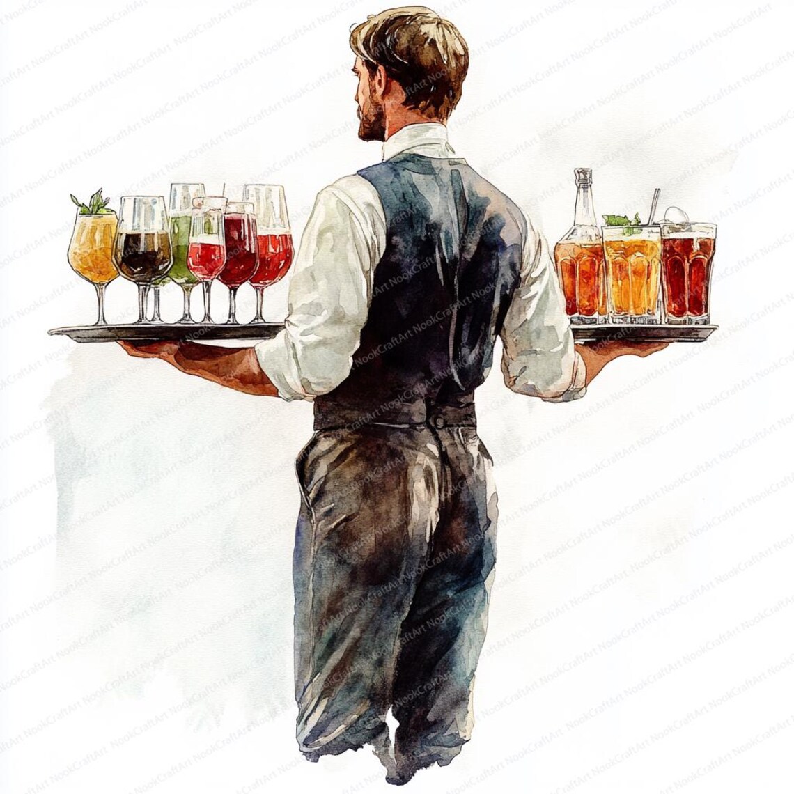 caterer drinks illustrations, royalty-free vector... 20 Waiter Carrying Drink Tray Clipart | Beverage Service Illustration ...
