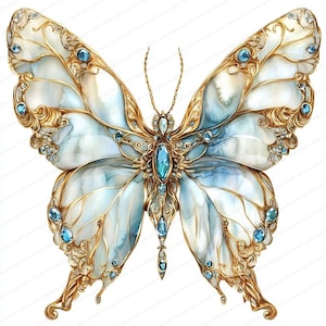 20 Gold und Juwel Schmetterling Clipart | Eleganter Schmetterling Dekor | Einzigartige Edelstein Schmetterling Kunst | Hochwertige Clipart | Digitaler Download
