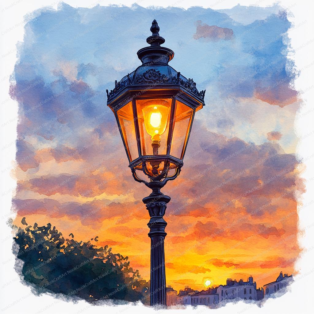 油彩画『街灯』 20 ビクトリア朝の街灯のクリップアート | ビンテージ ガス灯の