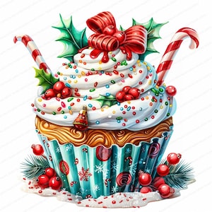 14 Cupcakes Navideños / Clipart de acuarela imprimible / JPG de alta calidad / Descarga digital / Manualidades de papel / Diarios basura