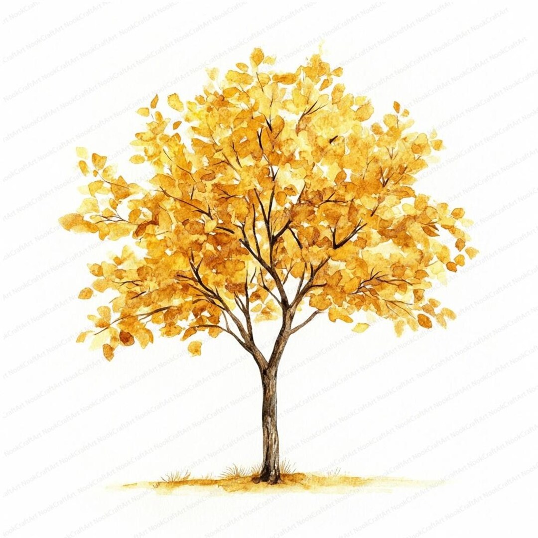 16 Gold Minimalistic Tree Clipart Simple Tree Printable Watercolor ...