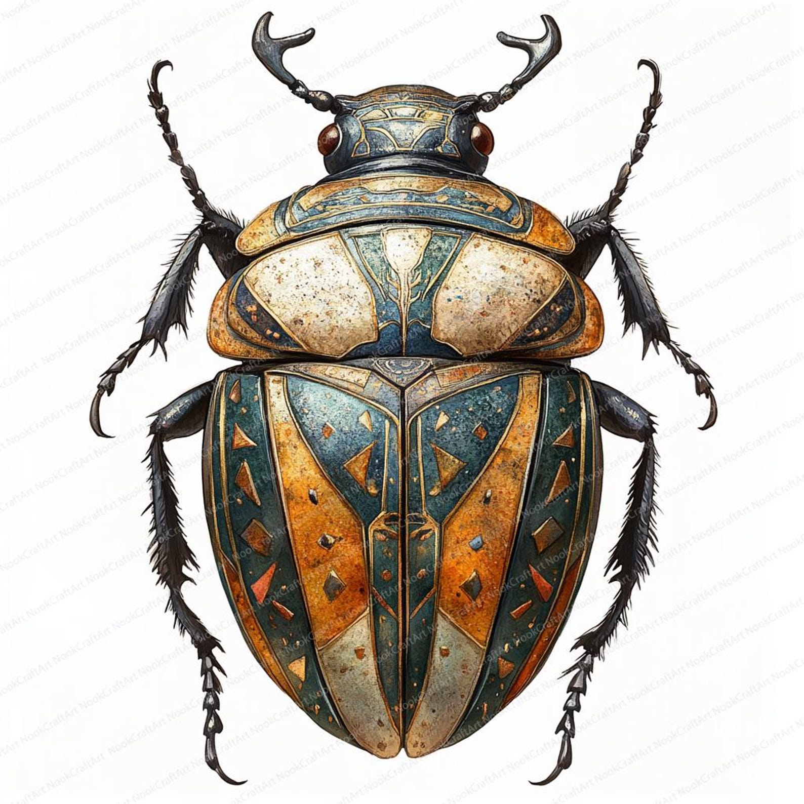 Printable Scarab Pattern 24 Art Deco Scarab Beetle Clipart | Vintage Patterned Insect Design ...
