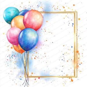 20 Birthday Frame Clipart | Colorful Birthday Balloons Clipart | Printable Watercolor Clipart | High Quality JPGs | Digital Download