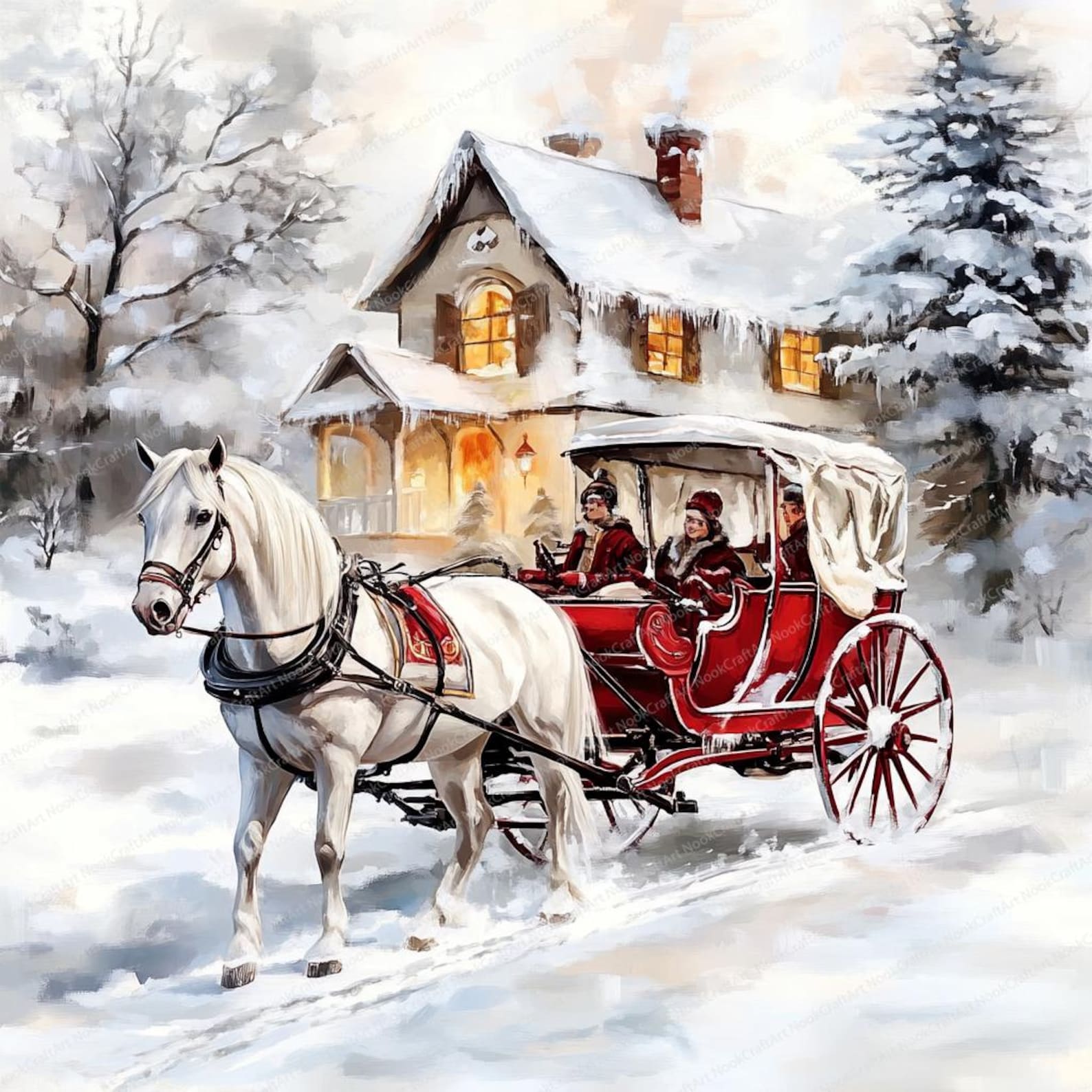 14 Christmas Horse and Carriage Clipart | Winter Christmas Scene ...