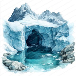 17 Clipart di crepe di ghiaccio glaciale / Estetica di un antico ghiacciaio / Clipart di acquerelli stampabili / JPG di alta qualità / Carta artigianale / Diario di scarto
