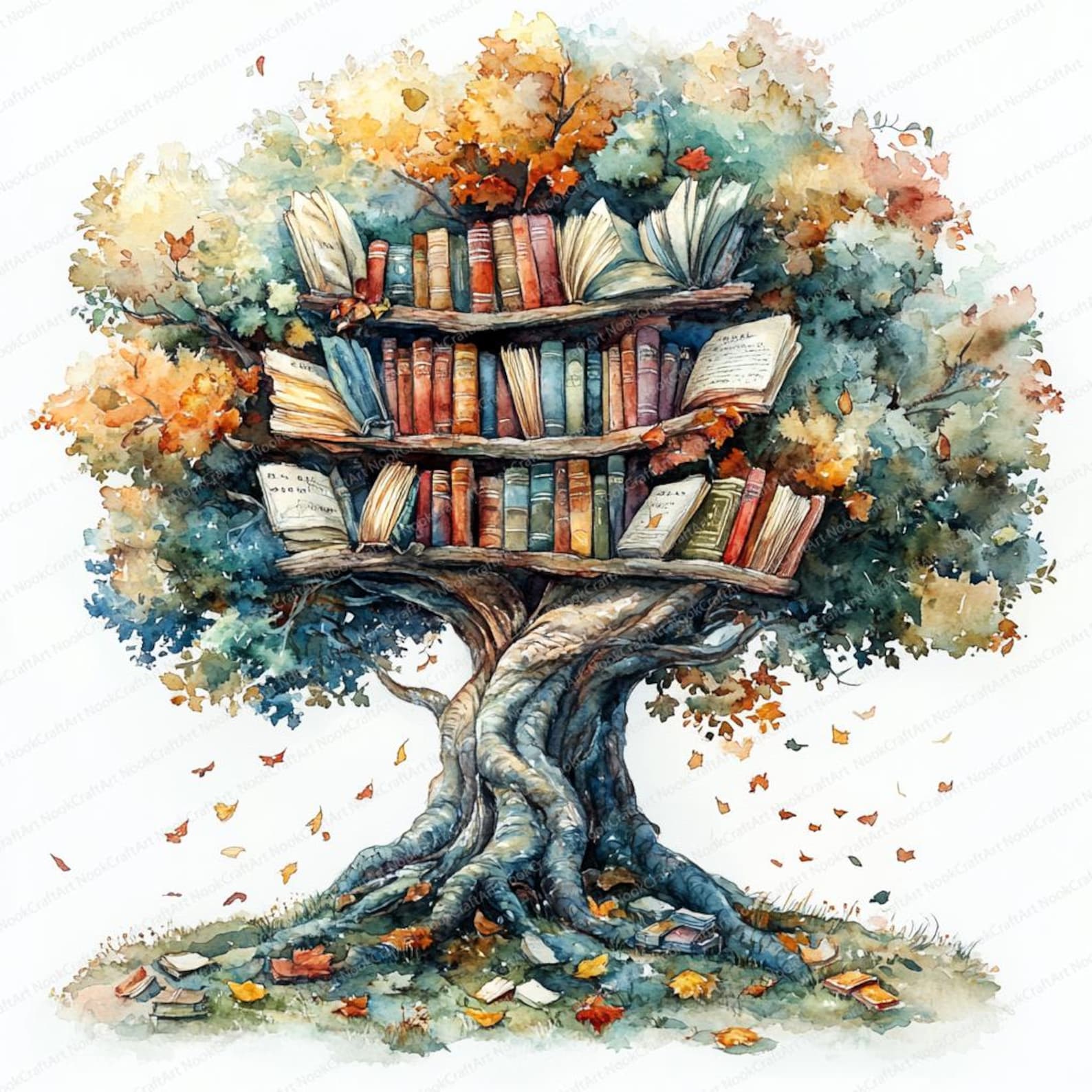 21 Book Tree Clipart | Whimsical Reading Graphics | Printable ...