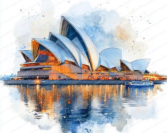 24 Clipart della Sydney Opera House / Illustrazioni di monumenti iconici australiani / Clipart acquerello stampabili / JPG di alta qualità / Carta artigianale