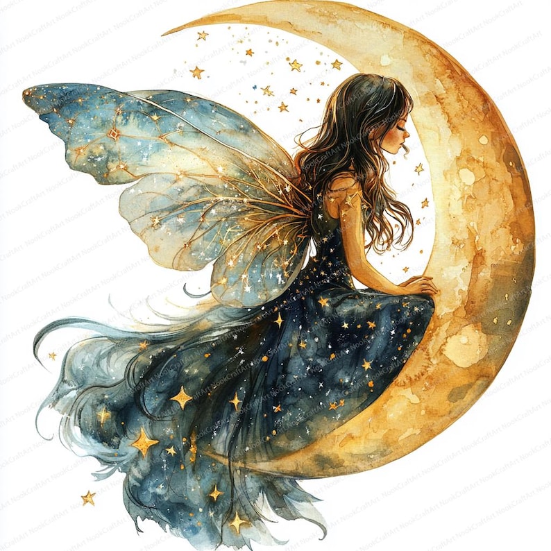 24 Celestial Night Fairy Clipart | Moonlit Fantasy Art Elements ...
