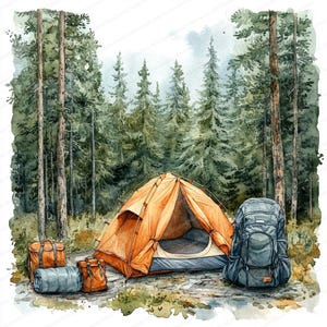 20 bostent illustratie clipart | Woodland campingkunstset | Afdrukbare aquarel clipart | Hoge kwaliteit JPG's | Papierkunst | dagboek