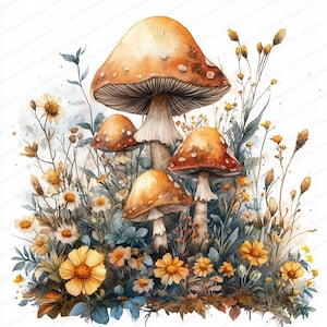18 Clipart di foresta di funghi luminosi / Collezione di funghi luminescenti incantati / Clipart di acquerelli stampabili / JPG di alta qualità / diario