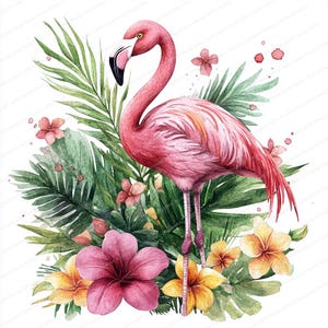 17 Watercolor Cliparts with Pink Flamingos | Floral Flamingo Clipart | High Quality JPGs | Digital download | Paper craft | junk journal