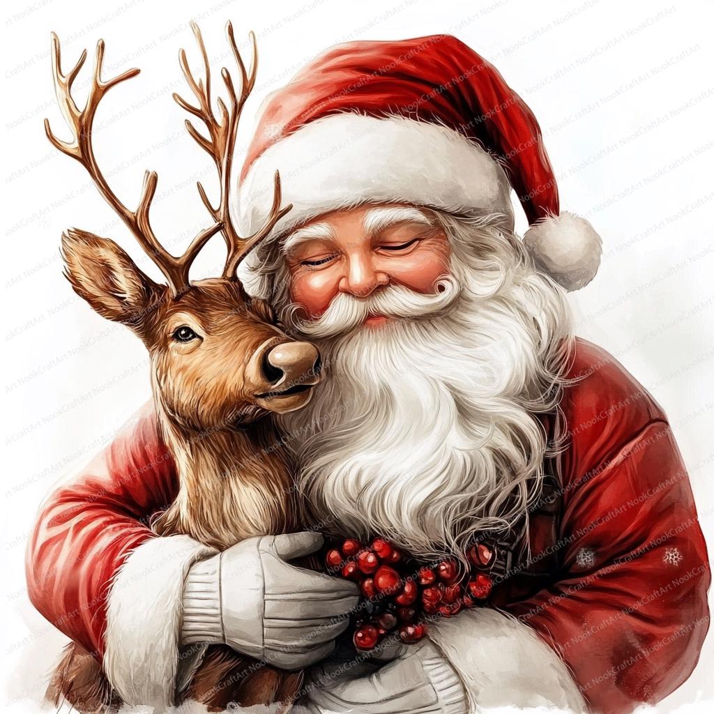 18 サンタとトナカイのクリップアート | かわいいサンタクロースと鹿