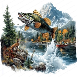 10 cliparts animaux sauvages | Bass Fishing | Chasse et pêche | Clipart aquarelle imprimable | JPG de haute qualité | Téléchargement numérique | Créations en papier