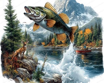 10 Wildlife Clipart | Bass Fishing | Hunt and Fish | Printable Watercolor clipart | High Quality JPGs | Digital download | Paper craft